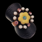 Bague Bakélite & Zirconium Fleur Taille 54+