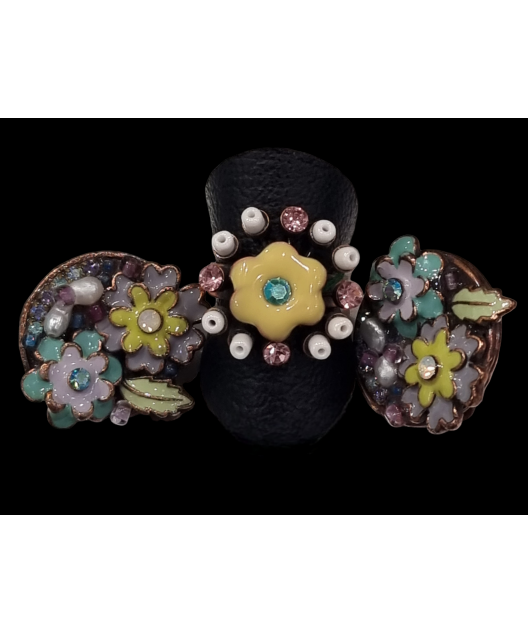 Bague Bakélite & Zirconium Fleur Taille 54+