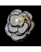 Bague Bakélite Perles de Majorque & Zirconium Métal rhodié Taille 53
