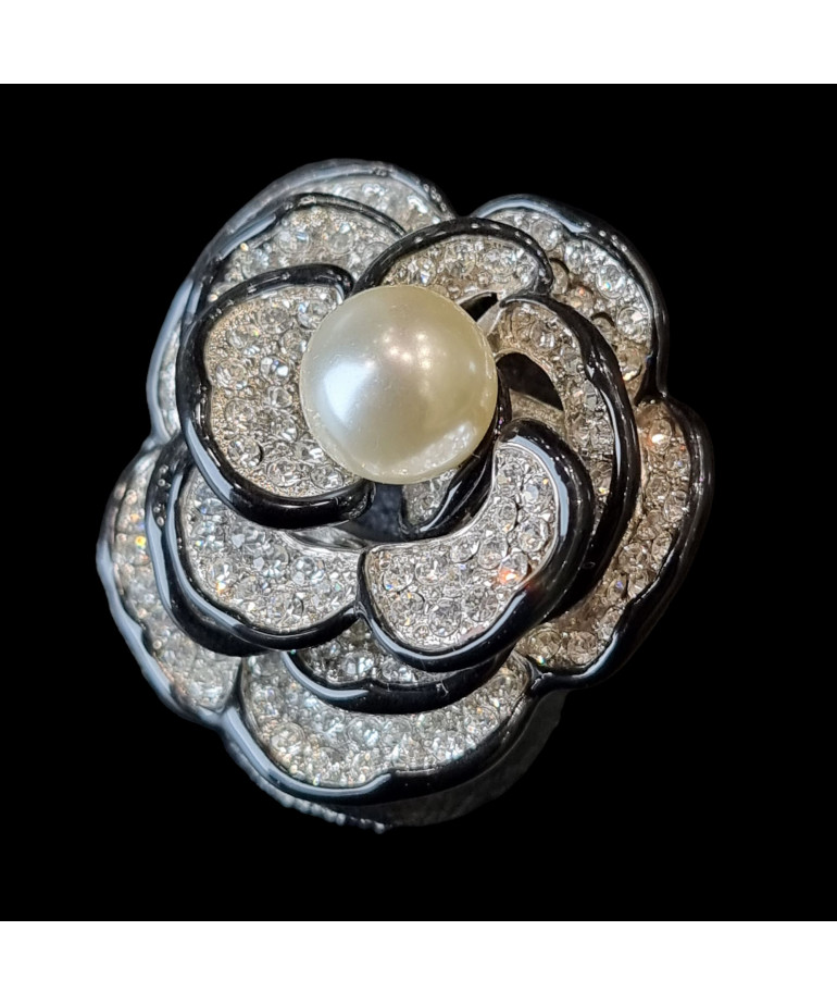 Bague Bakélite Perles de Majorque & Zirconium Métal rhodié Taille 53