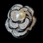 Bague Bakélite Perles de Majorque & Zirconium Métal rhodié Taille 53