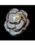 Bague Bakélite Perles de Majorque & Zirconium Métal rhodié Taille 53
