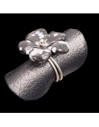 Bague Obsidienne neige Fleur Laiton