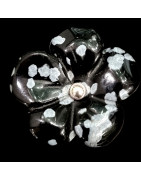Bague Obsidienne neige Fleur Laiton