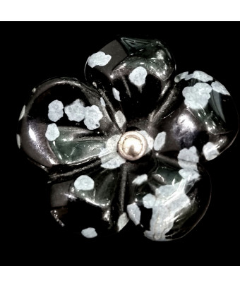 Bague Obsidienne neige Fleur Laiton