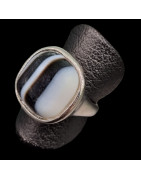 Bague Onyx noir & blanche Métal rhodié Taille 55