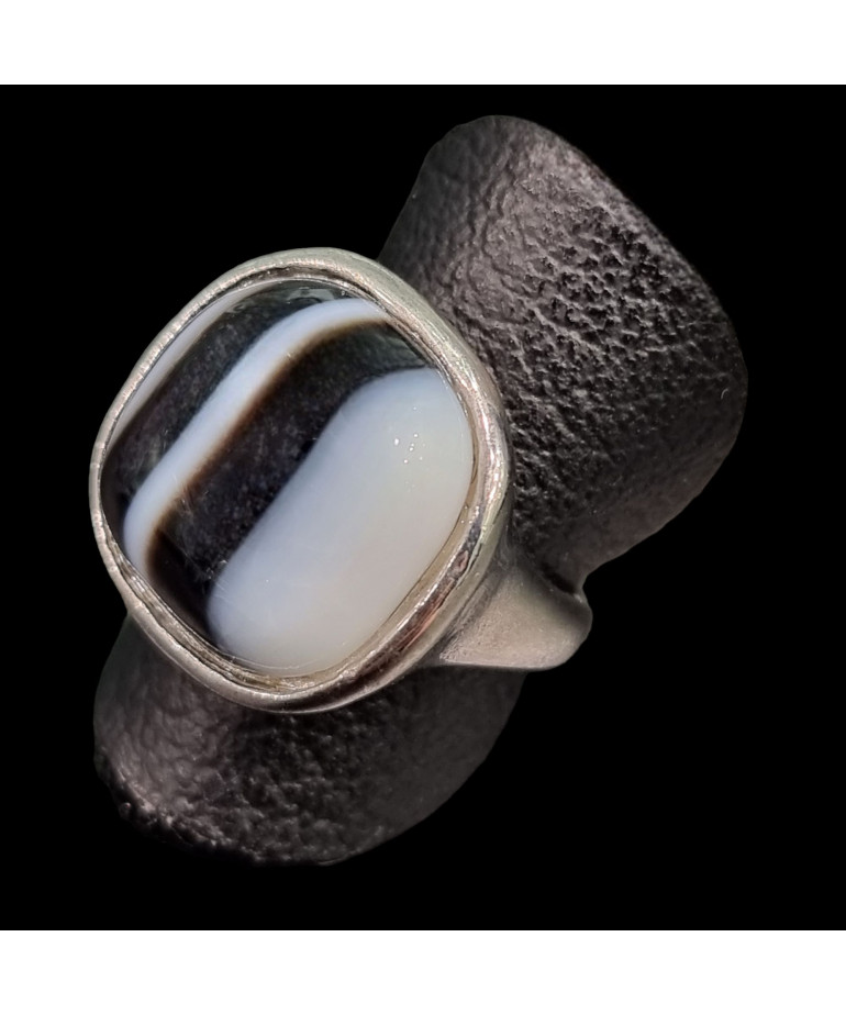 Bague Onyx noir & blanche Métal rhodié Taille 55