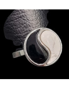 Bague Onyx noir & Howlite Yin Yang Métal rhodié Taille 55