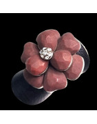 Bague Bakélite & Zirconium Fleur  Métal rhodié