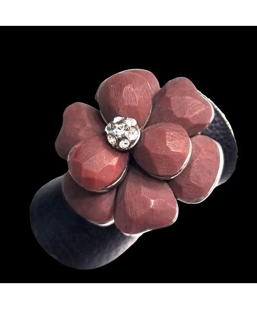 Bague Bakélite & Zirconium Fleur  Métal rhodié