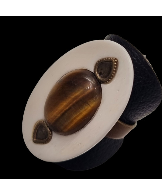 Bague Œil de tigre Bakélite Bronze Taille 59+