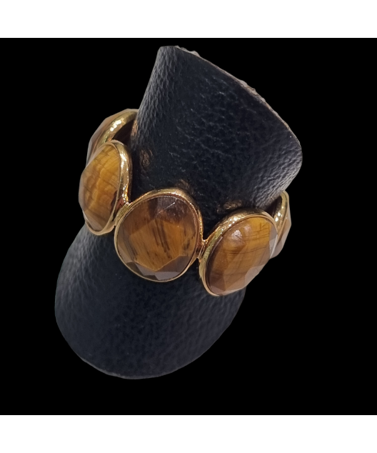 Bague Œil de tigre Nikki Bronze plaqué or Taille 58