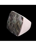 Bague Nacre Bakélite Acier Taille 53