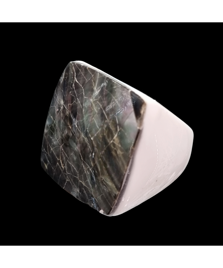 Bague Nacre Bakélite Acier Taille 53