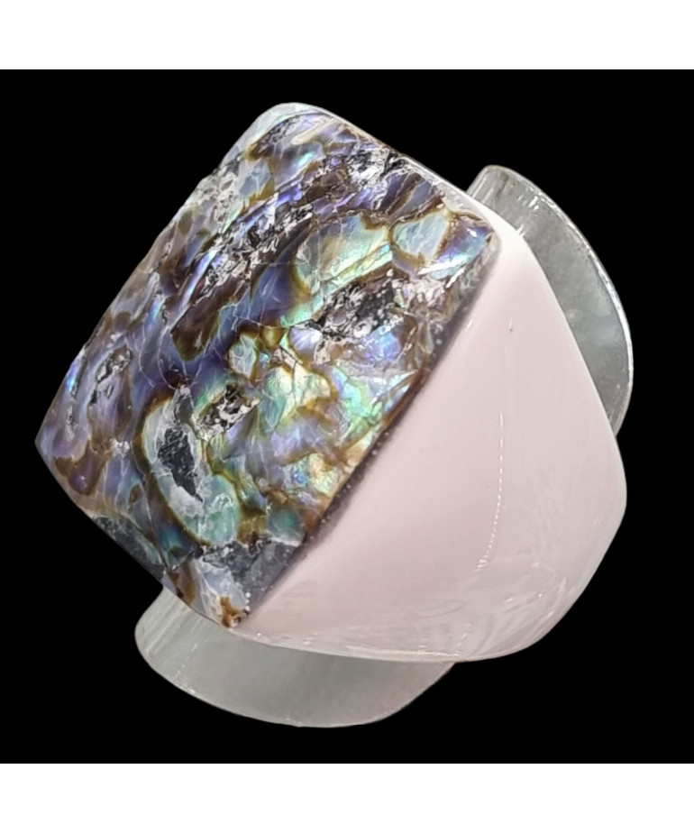 Bague Nacre Bakélite Acier Taille 53