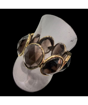 Bague Quartz fumé Niiki PARIS Bronze plaque or Taille 58