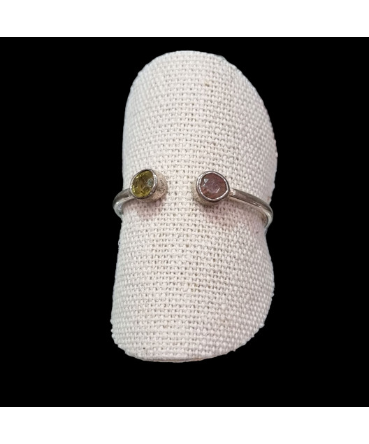 Bague Tourmaline verte et rose argent 925