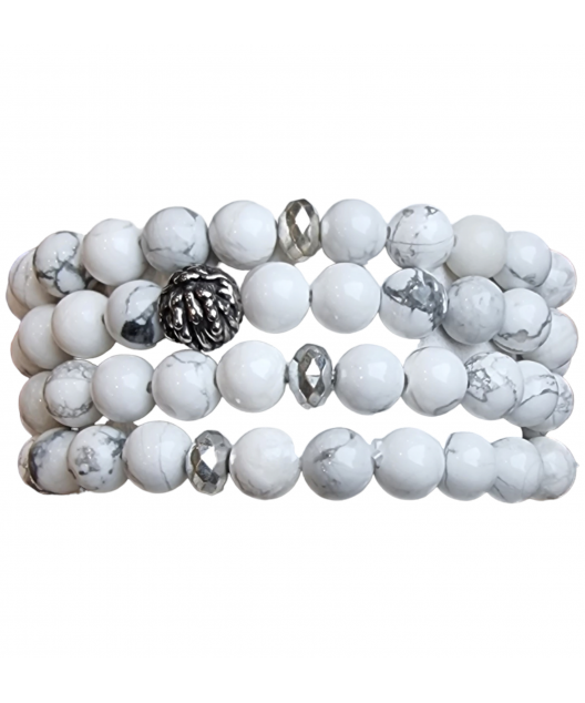 Bracelet Howlite avec breloques pierres rondes 8mm