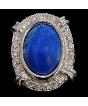 Bague Lapis-lazuli & Zirconium Argent 925 Taille 49+