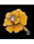 Bague Bakélite & Zirconium Fantaisie Fleur Taille 54+