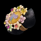 Bague Bakélite & Zirconium Fantaisie Fleur Taille 53+