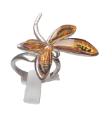 Bague Ambre baltique Libellule Argent 925 Taille 51+