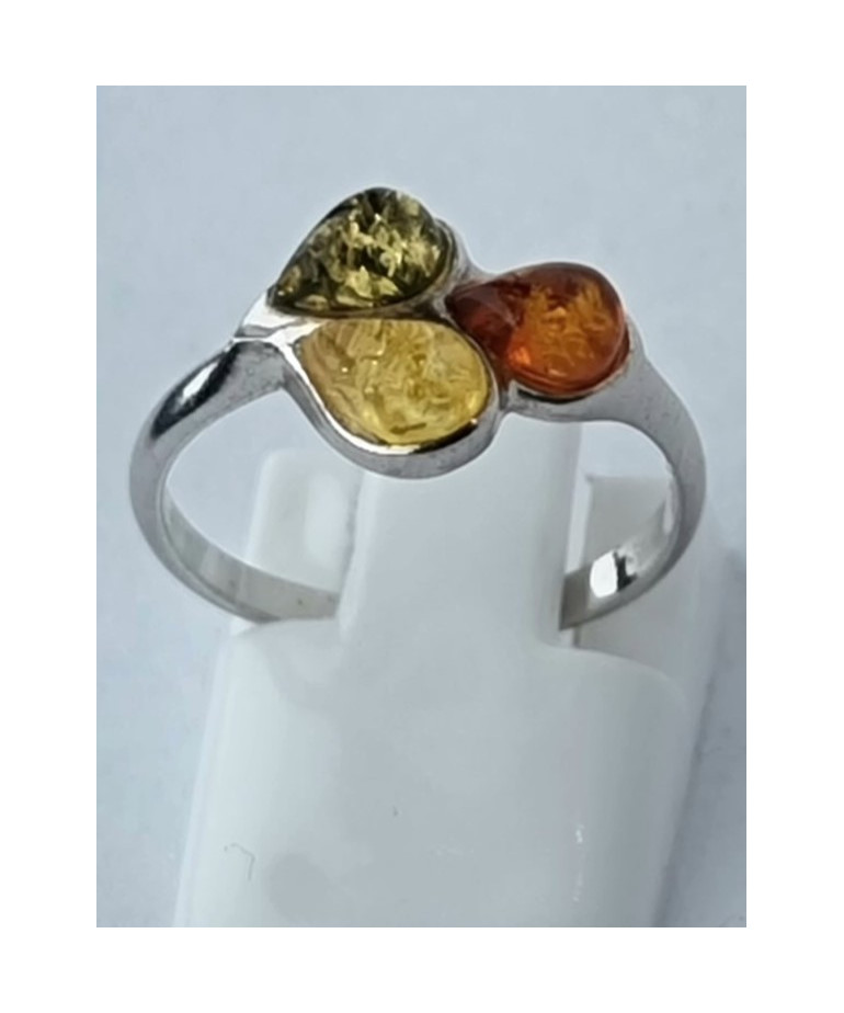 Bague Ambre baltique & végétale Argent 925 Taille 53