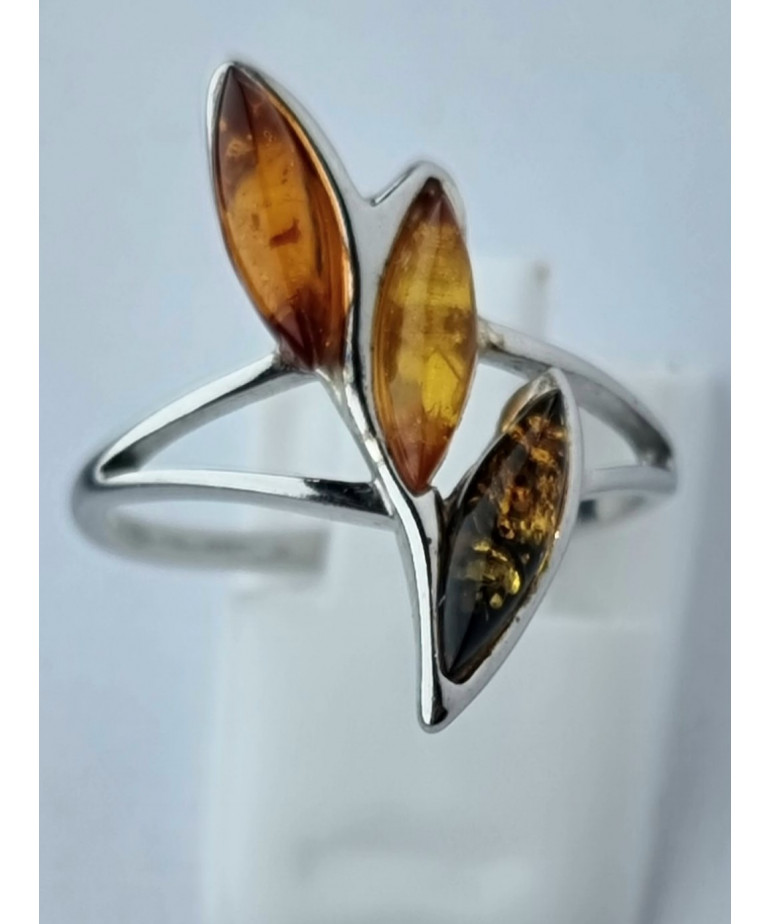 Bague Ambre baltique Feuille Argent 925 Taille 54