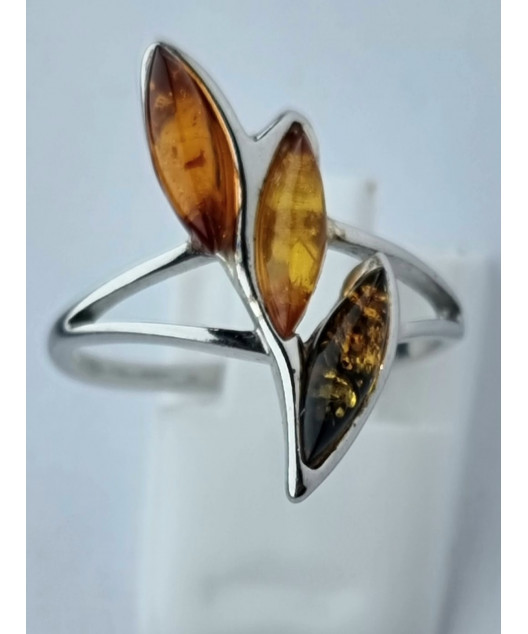 Bague Ambre baltique Feuille Argent 925 Taille 54