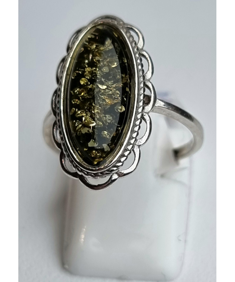 Bague Ambre Vert argent 925 Taille 56