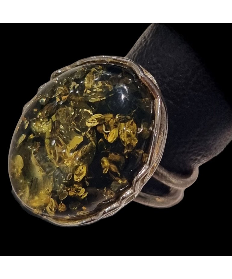 Bague Ambre Vert argent 925 Taille 58