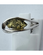 Bague Ambre Vert Argent 925 Taille 52