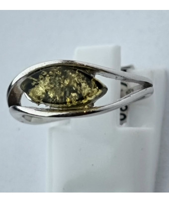 Bague Ambre Vert Argent 925 Taille 52