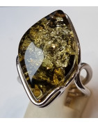 Bague Ambre Vert Argent 925 Taille 56+