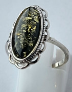 Bague Ambre Vert argent 925 Taille 56