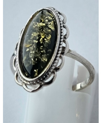 Bague Ambre Vert argent 925 Taille 56
