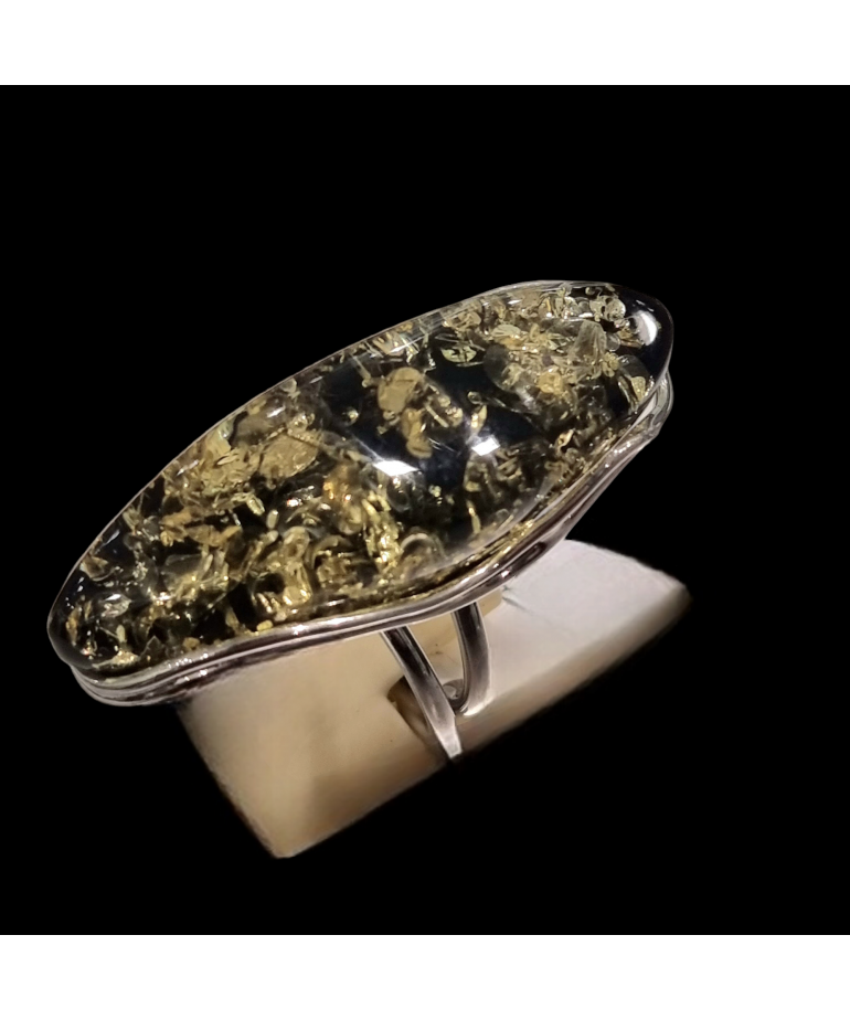 Bague Ambre Vert Argent 925 Taille 58