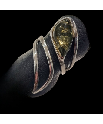 Bague Ambre Vert Argent 925 Taille 54