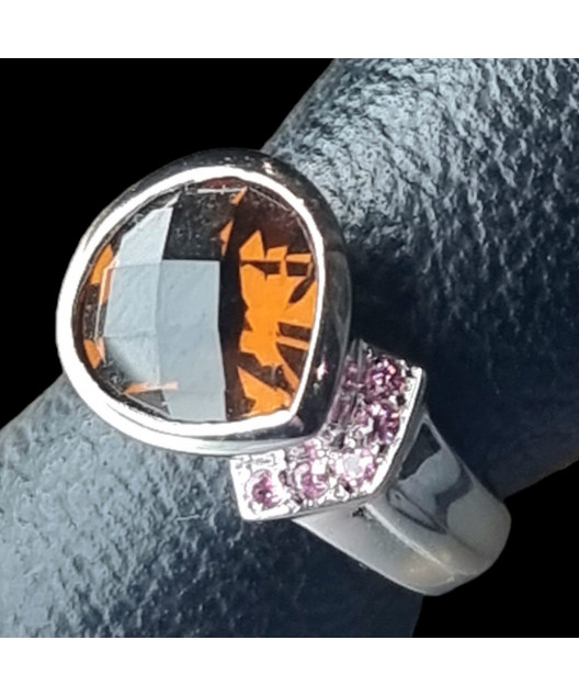 Bague Citrine Madère naturelle & Tourmaline rose Argent 925