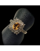 Bague Citrine Naturelle et Marcassite Argent 925 Taille 58