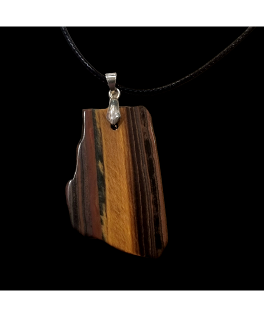 Pendentif Œil de tigre sur cordon cuir