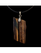 Pendentif Œil de tigre sur cordon cuir