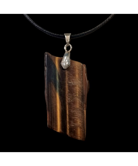 Pendentif Œil de tigre sur cordon cuir