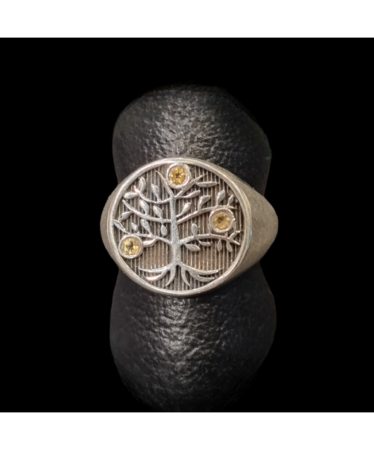 Bague Citrine Arbre de vie  Argent 925 Taille 58