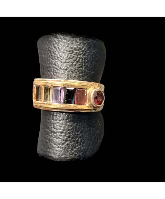 Bague Grenat Tourmaline Topaze impériale Améthyste Or 18 carats Taille