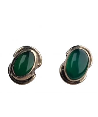Boucles Agate verte sertie argent 925