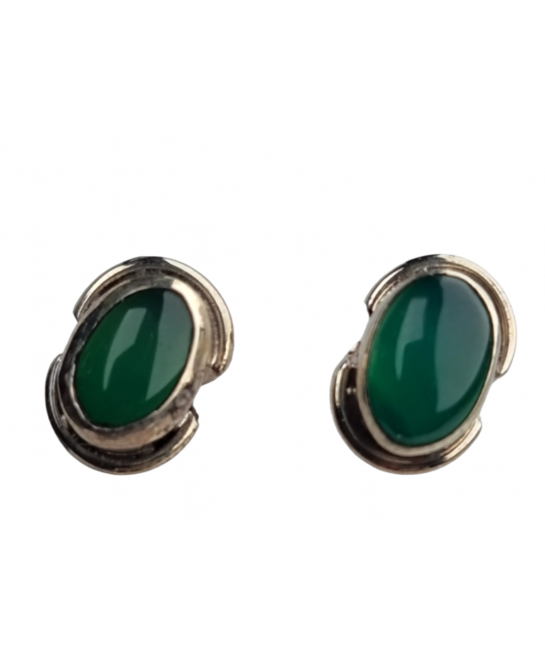 Boucles Agate verte sertie argent 925
