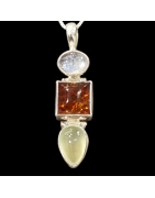 Pendentif Préhnite Ambre Pierre de lune avec Chaîne Argent