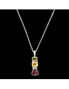 Pendentif Grenat Citrine Péridot Argent 925 avec chaîne
