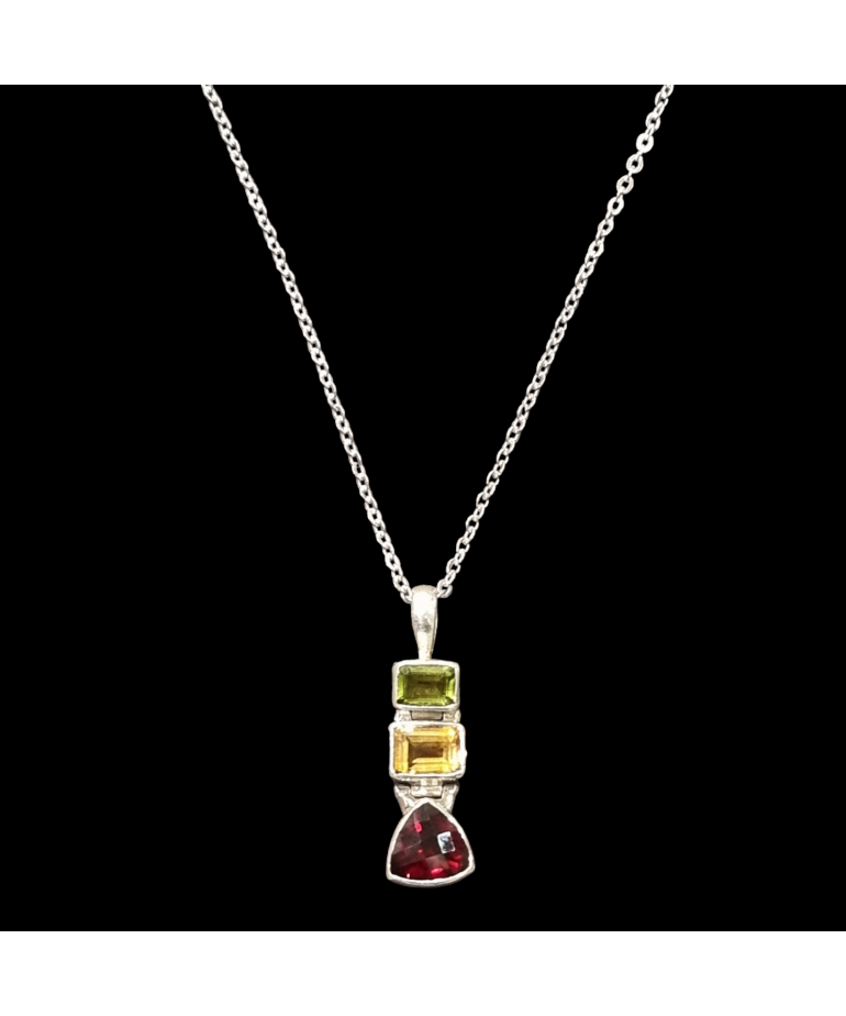 Pendentif Grenat Citrine Péridot Argent 925 avec chaîne